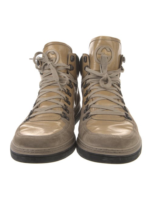 Gucci Interlocking G Logo Patent Leather Lace-Up Boots