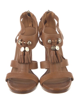 Gucci Leather Tassel Accents T-Strap Sandals