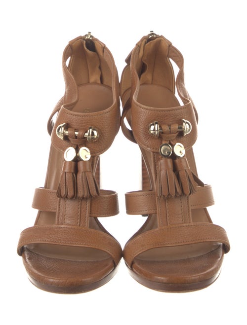 Gucci Leather Tassel Accents T-Strap Sandals