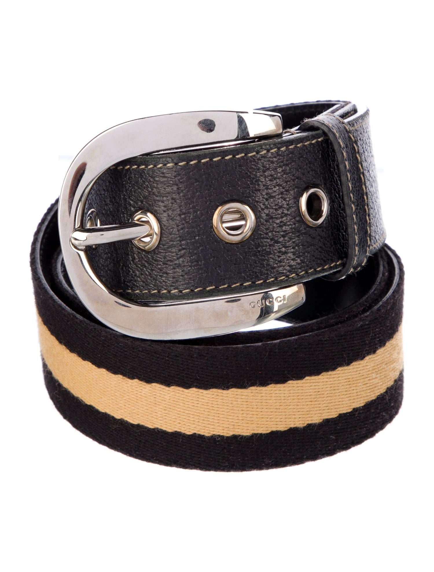 Gucci Canvas Leather Trim Embellishment Belt