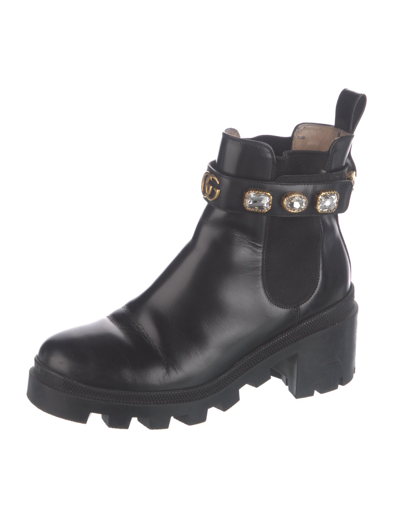 Gucci Double G Logo Leather Combat Boots