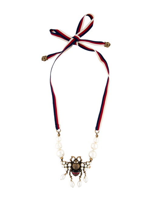 Gucci Faux Pearl & Crystal Bee Pendant Necklace
