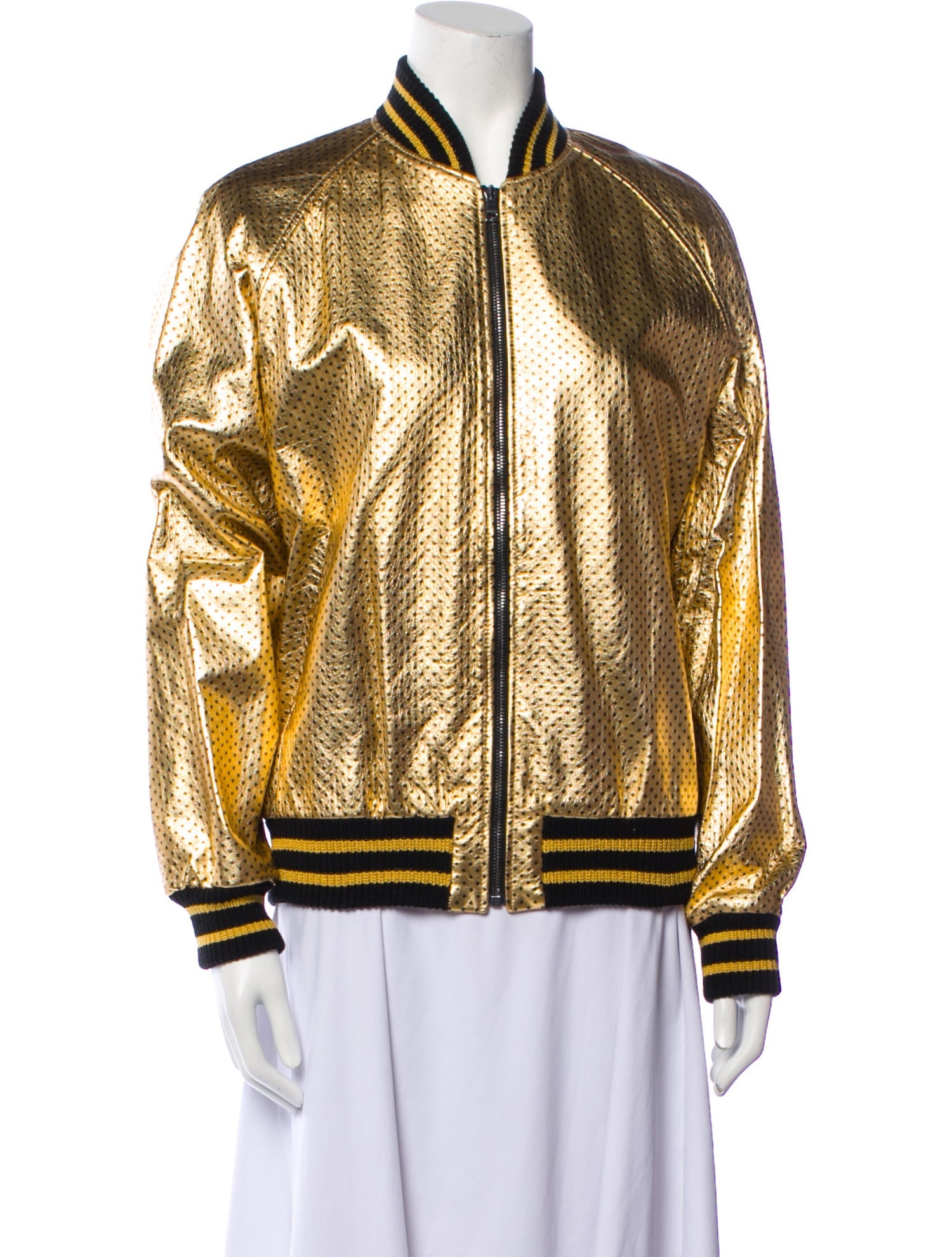 Gucci Lamb Leather Striped Bomber Jacket