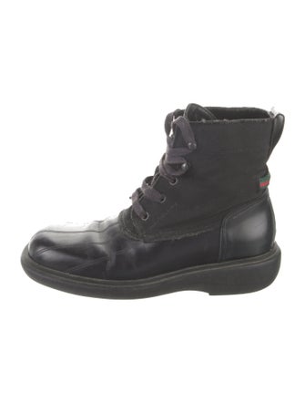 Gucci Web Accent Leather Combat Boots