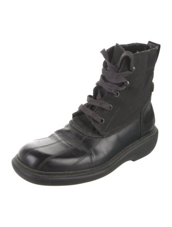 Gucci Web Accent Leather Combat Boots