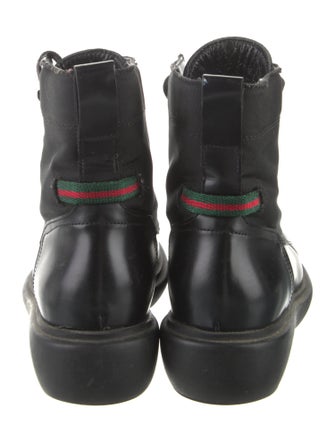 Gucci Web Accent Leather Combat Boots