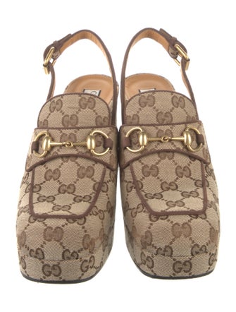 Gucci Horsebit Accent Canvas Slingback Pumps