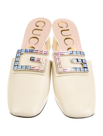 Gucci Leather Crystal Embellishments Mules