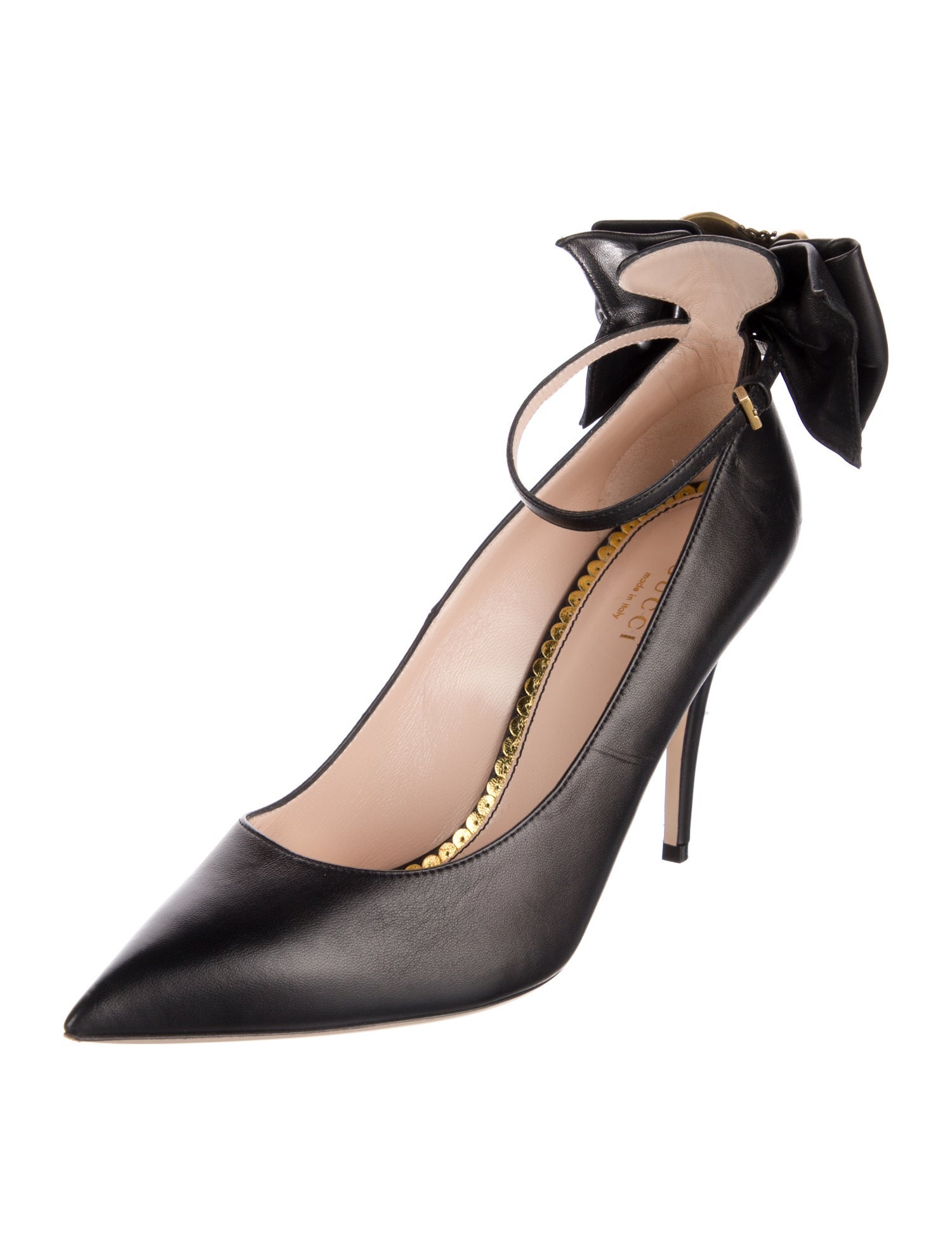 Gucci Faux Pearl Accents Leather Pumps