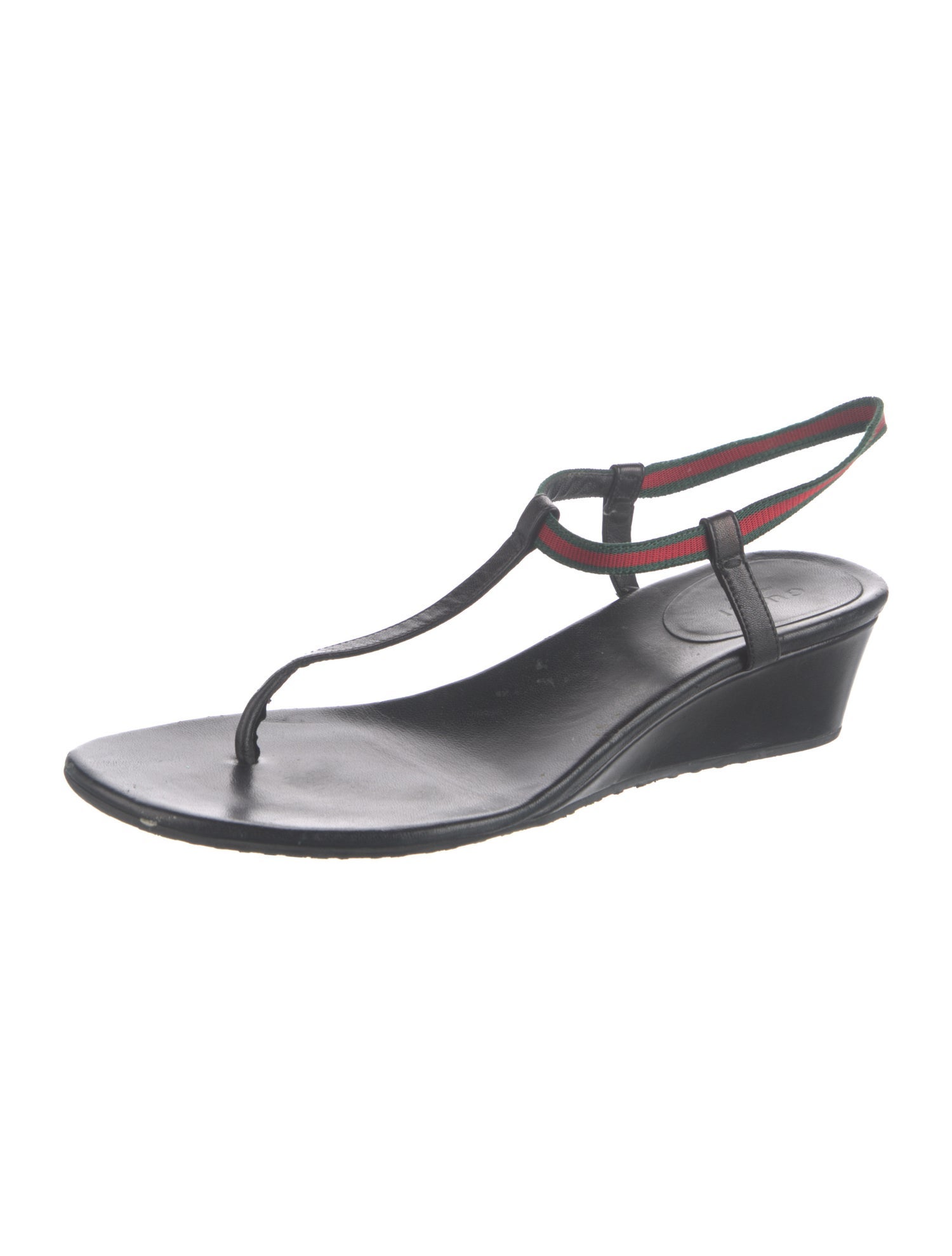 Gucci Web Accent Leather T-Strap Sandals