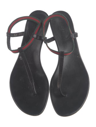 Gucci Web Accent Leather T-Strap Sandals