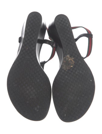 Gucci Web Accent Leather T-Strap Sandals