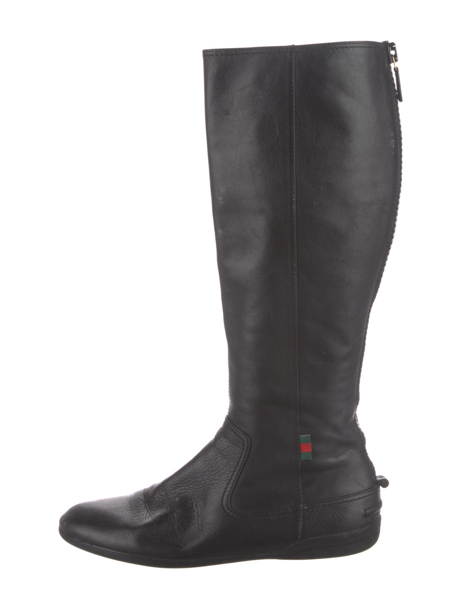 Gucci Web Accent Leather Riding Boots