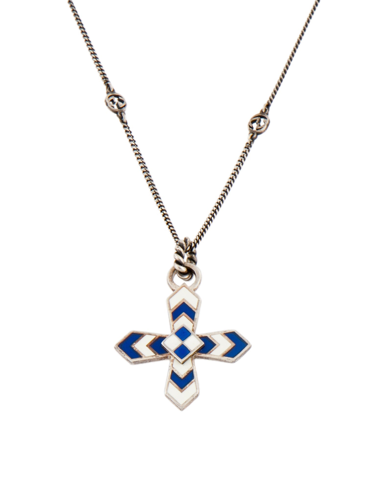 Gucci Enamel Cross Pendant Necklace