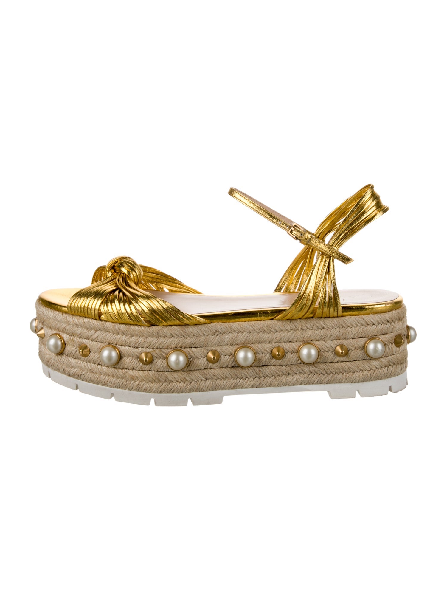 Gucci Faux Pearl Accents Leather Espadrilles