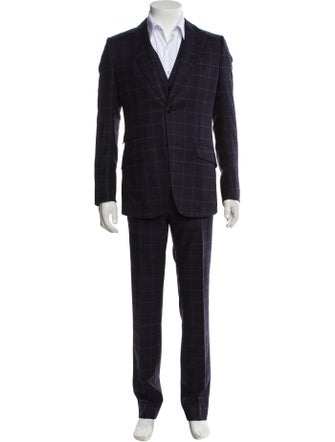 Gucci Wool Plaid Print Suit Vest
