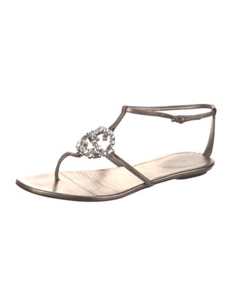 Gucci Interlocking G Logo Leather T-Strap Sandals