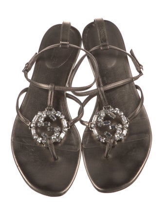 Gucci Interlocking G Logo Leather T-Strap Sandals