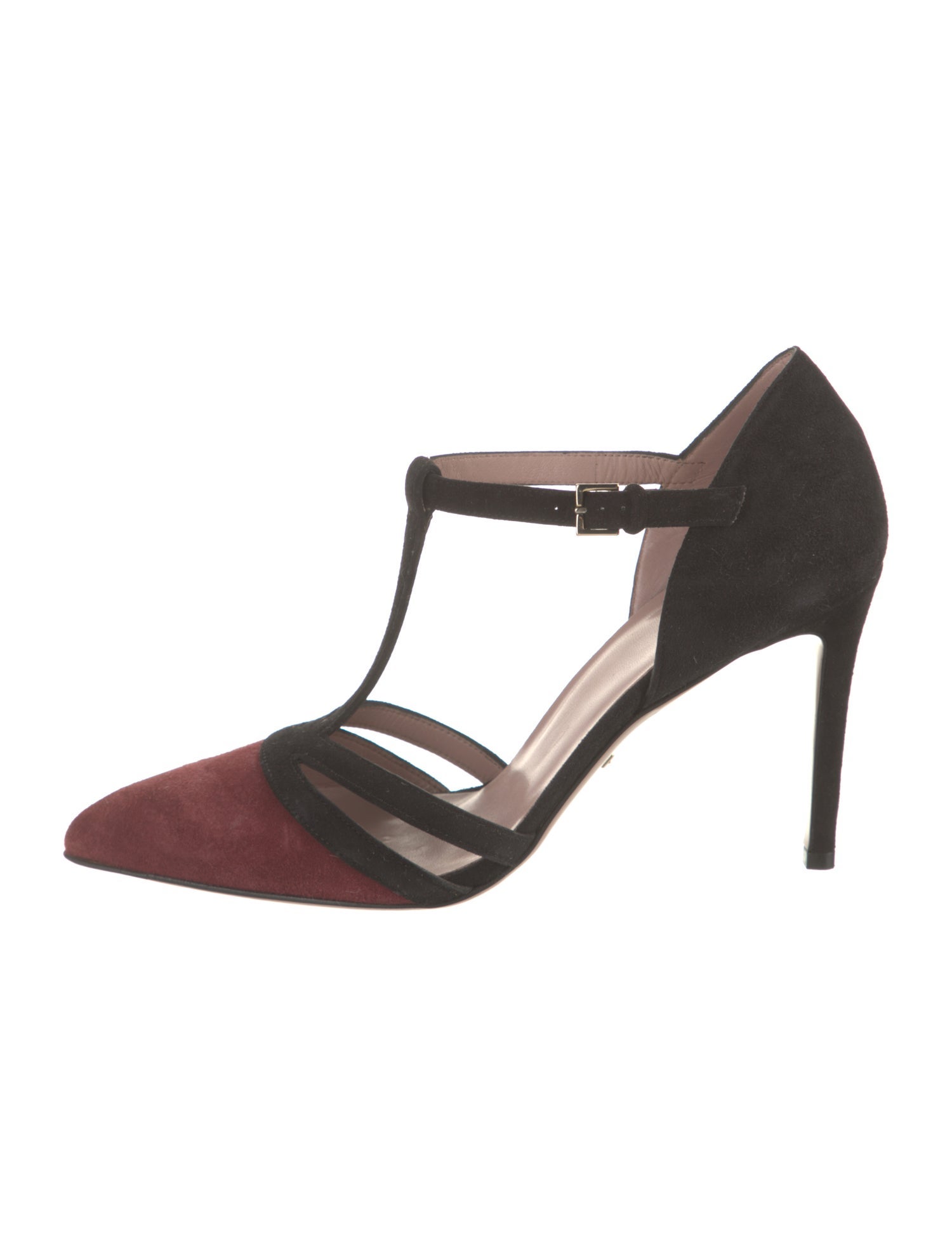 Gucci Suede Colorblock Pattern T-Strap Pumps