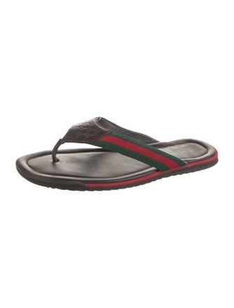 Gucci Web Accent Leather Flip Flops
