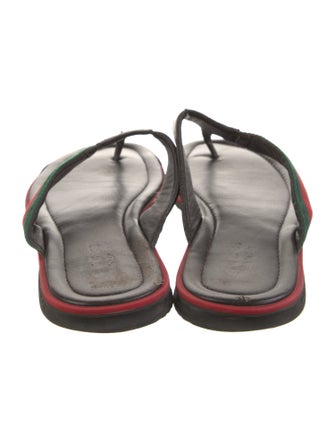 Gucci Web Accent Leather Flip Flops