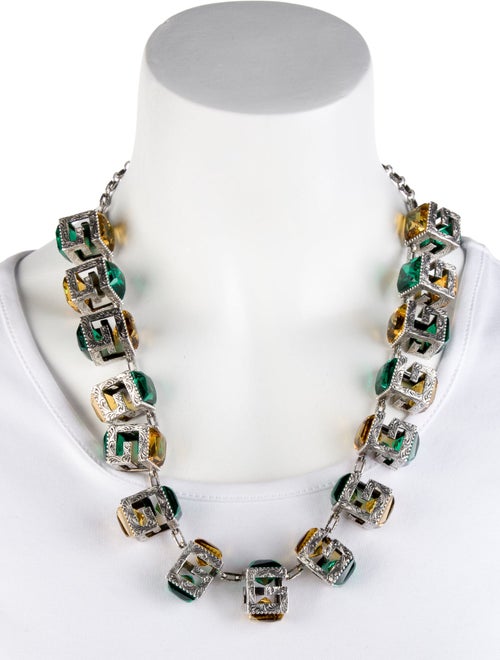 Gucci Crystal G Square Cube Collar Necklace