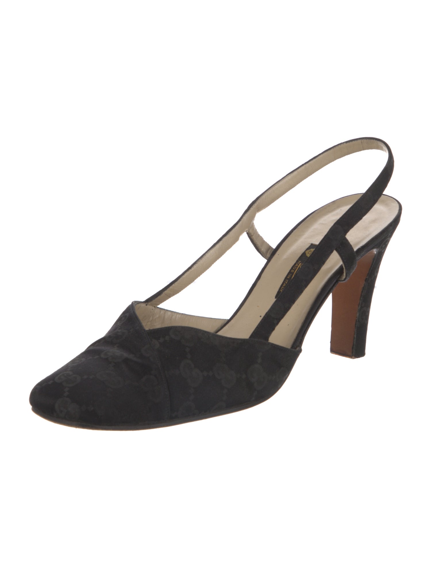 Gucci GG Logo Satin Slingback Pumps