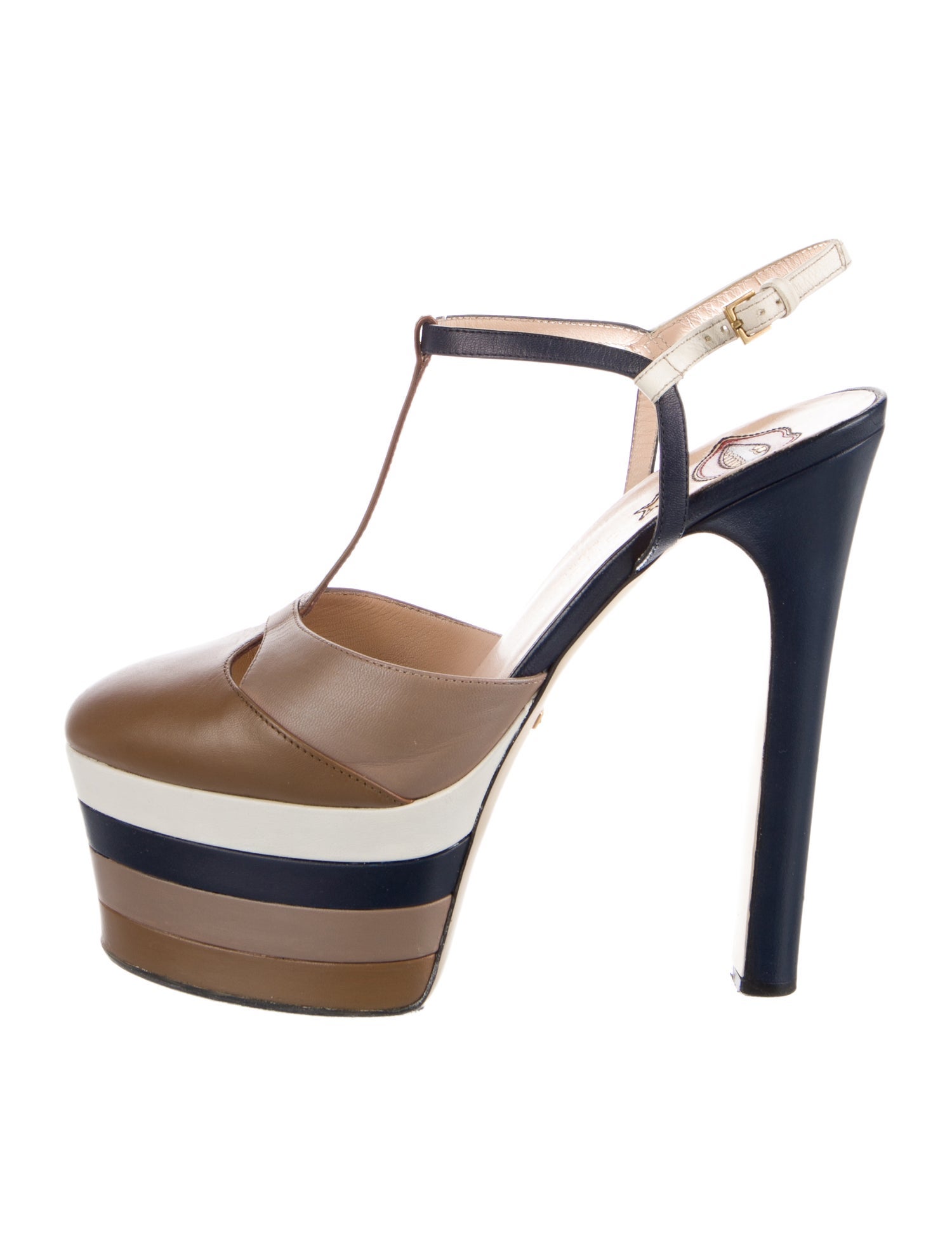 Gucci Feline Head Accent Leather T-Strap Sandals