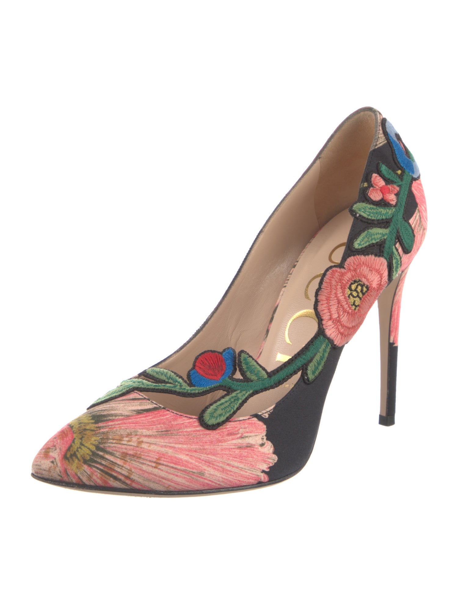 Gucci Floral Print Embroidered Accent Pumps