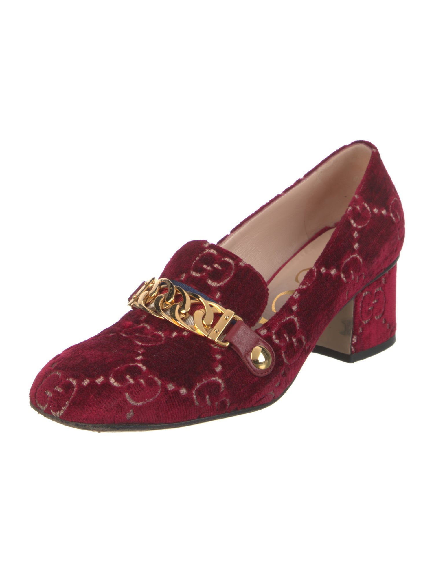 Gucci Chain-Link Accent Velvet Pumps