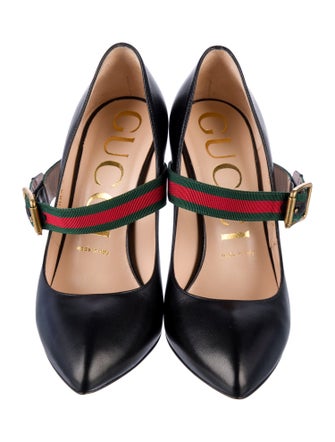Gucci Web Accent Leather Pumps