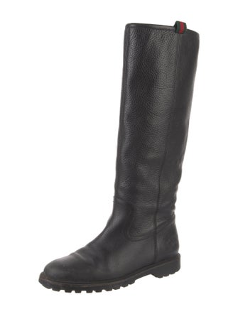 Gucci Web Accent Leather Riding Boots
