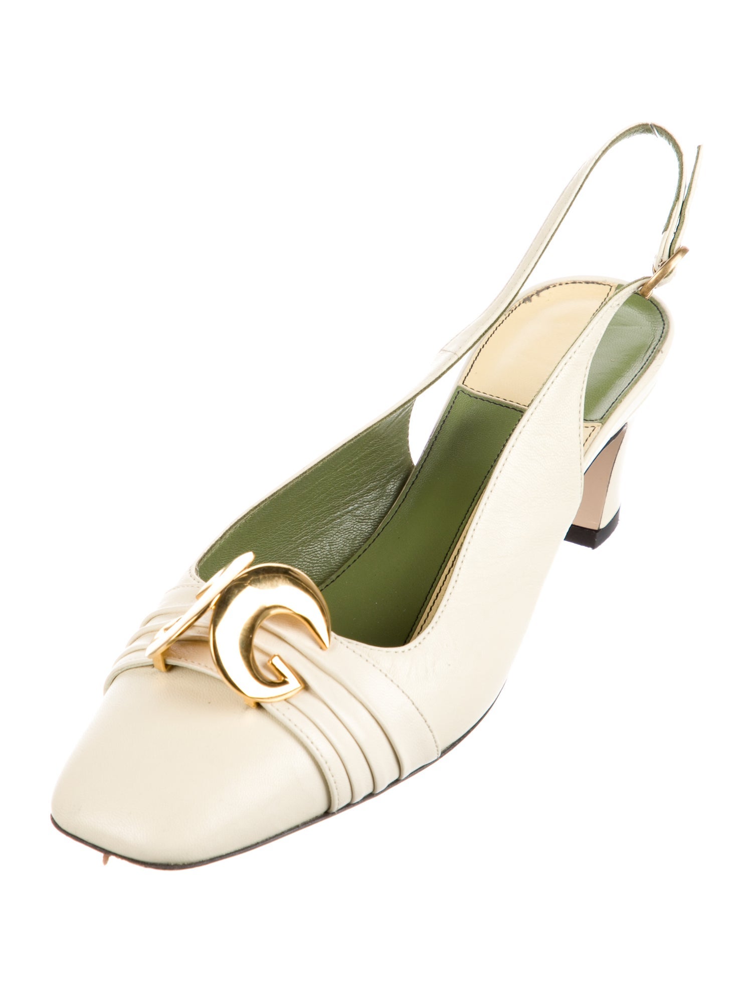 Gucci Leather Pleated Accents Slingback Pumps