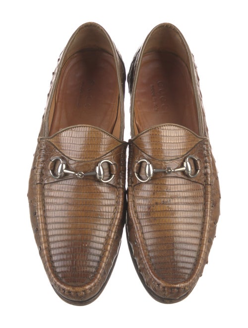 Gucci Horsebit Accent Ostrich Loafers