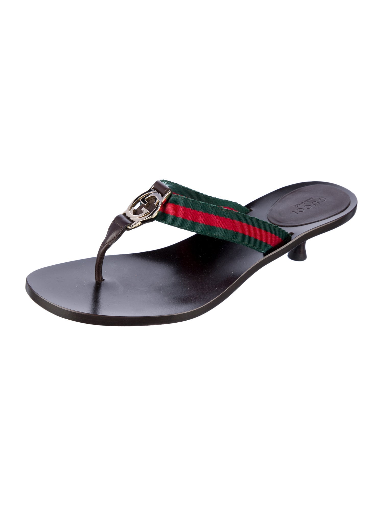 Gucci Web Accent Leather Trim Embellishment Flip Flops
