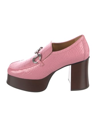Gucci Horsebit Accent Embossed Leather Pumps