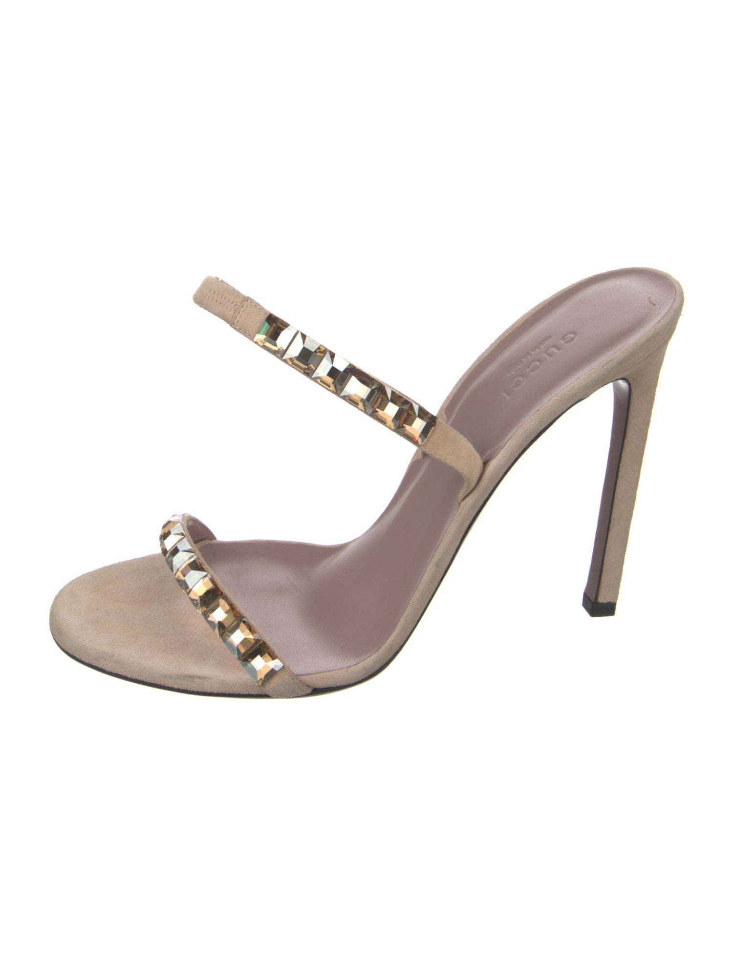 Gucci Suede Crystal Embellishments Slides