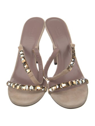Gucci Suede Crystal Embellishments Slides