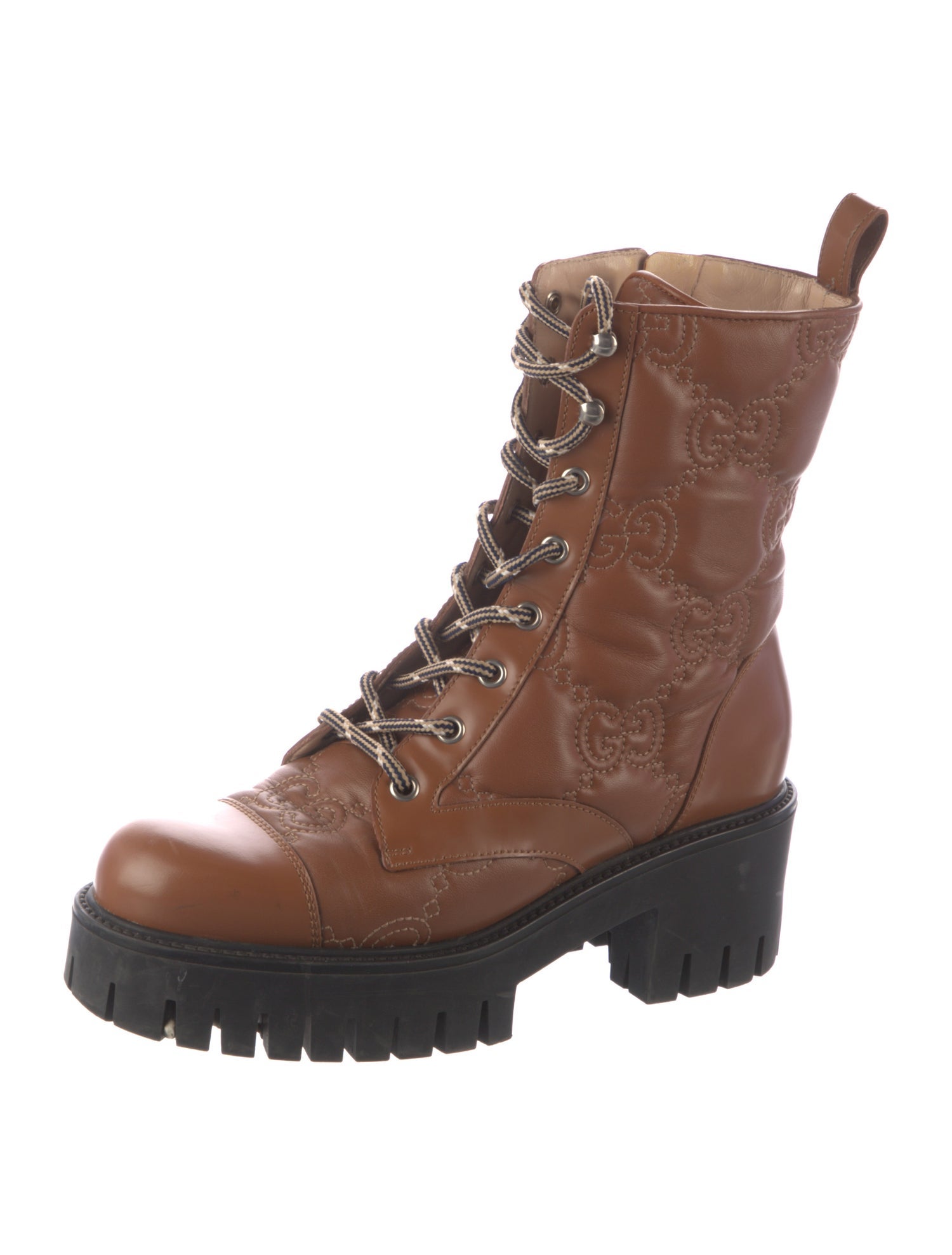 Gucci GG Logo Leather Combat Boots
