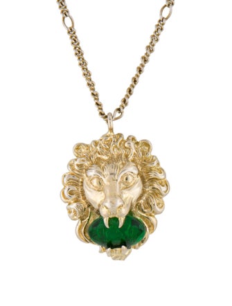 Gucci Crystal Lion Head Pendant Necklace
