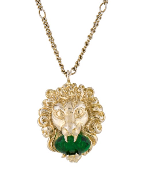 Gucci Crystal Lion Head Pendant Necklace