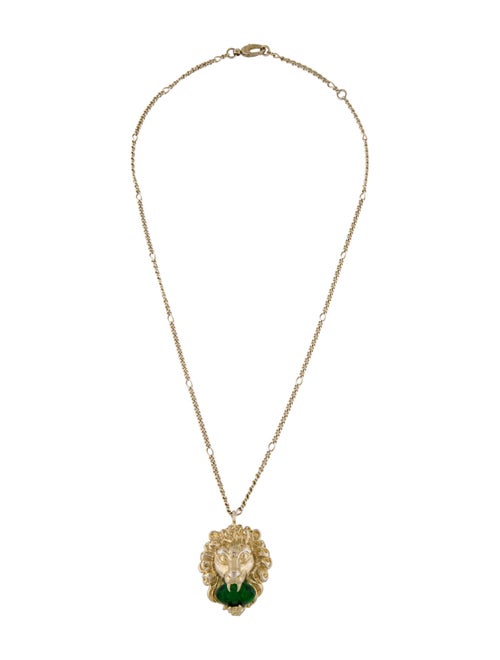 Gucci Crystal Lion Head Pendant Necklace