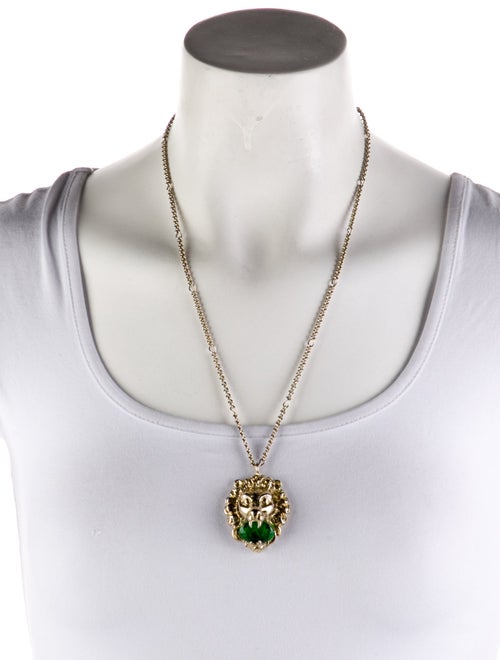 Gucci Crystal Lion Head Pendant Necklace