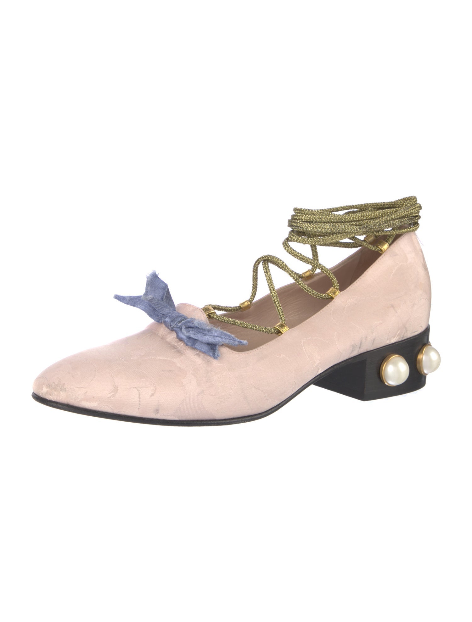 Gucci Satin Studded Accents T-Strap Pumps