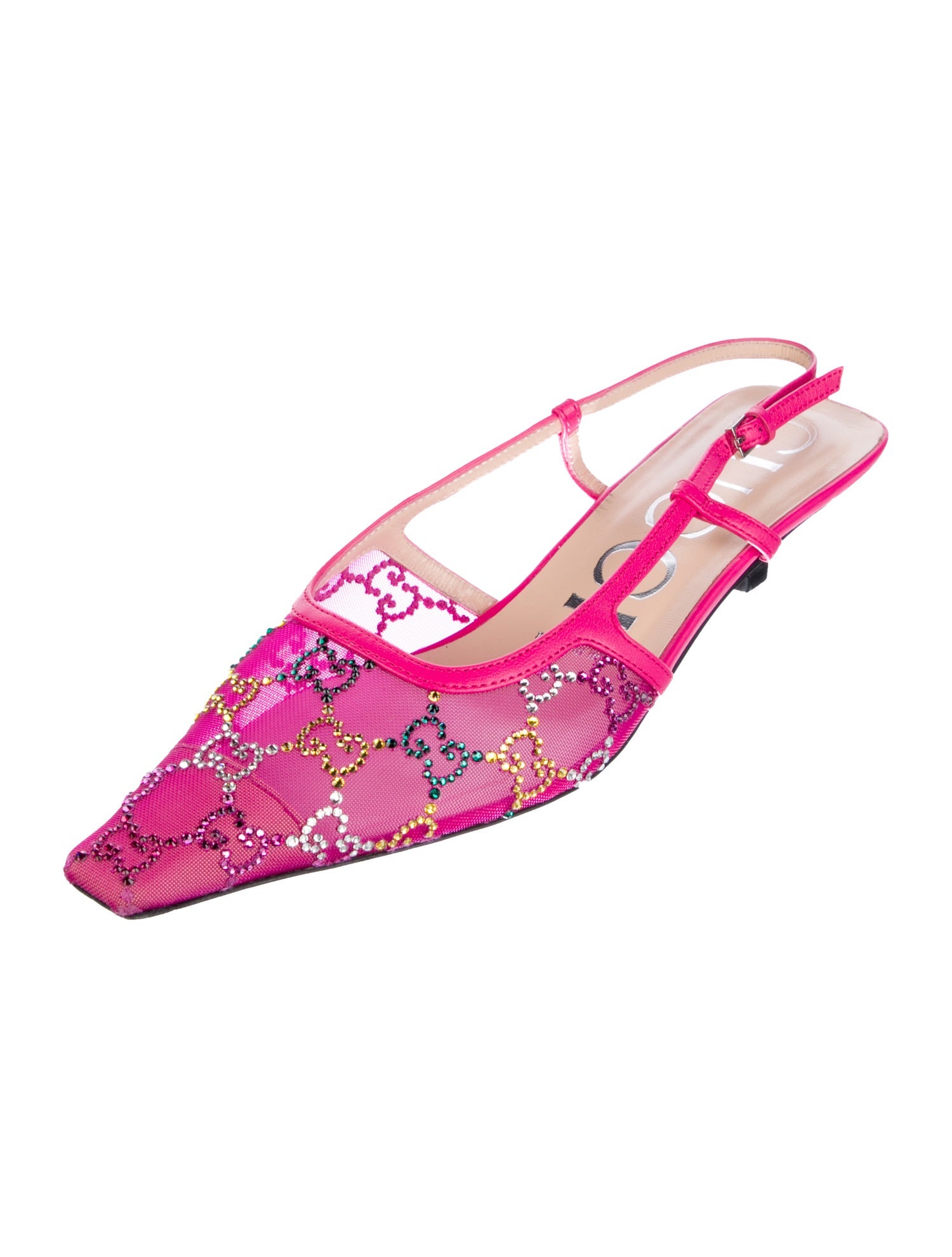 Gucci Mesh Crystal Embellishments Slingback Pumps