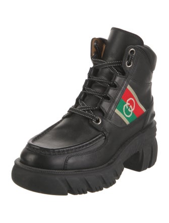 Gucci Web Accent Leather Combat Boots