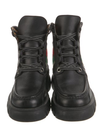 Gucci Web Accent Leather Combat Boots