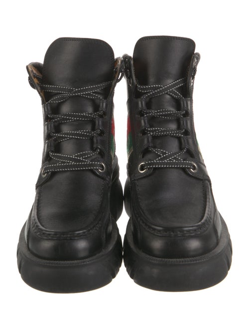 Gucci Web Accent Leather Combat Boots