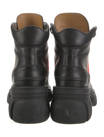 Gucci Web Accent Leather Combat Boots
