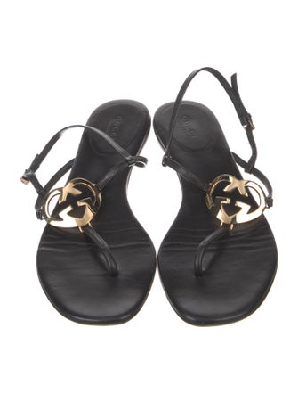 Gucci Interlocking G Logo Leather T-Strap Sandals